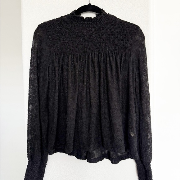 Anthropologie Deletta Amanna Lace Smocked High Neck Long Sleeve Black Size XS - Picture 2 of 4